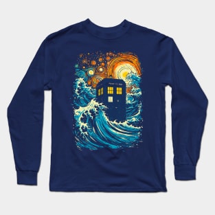 the great kanagawa wave and the tardis Long Sleeve T-Shirt